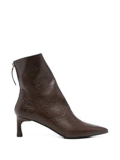 Halmanera Ostrich-effect Pointed-toe Ankle Boots In Brown