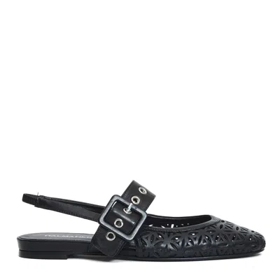 Halmanera Slingback Flat Laserata Pelle Nera In Black