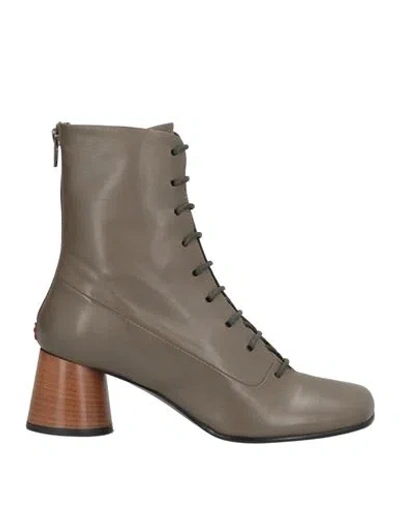 Halmanera Woman Ankle Boots Khaki Size 8 Leather In Brown