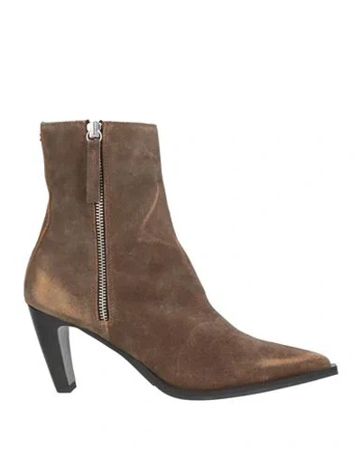 Halmanera Woman Ankle Boots Khaki Size 8 Leather In Brown