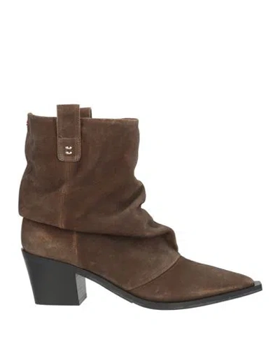Halmanera Woman Ankle Boots Khaki Size 9 Leather In Brown