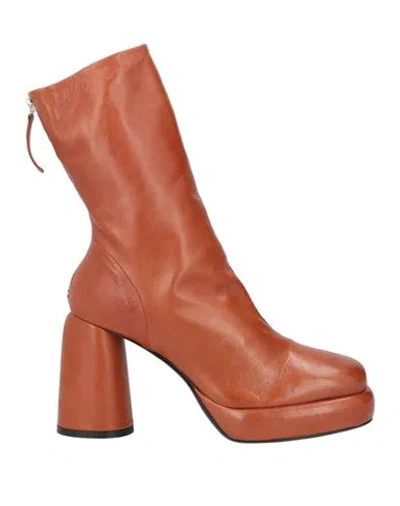 Halmanera Woman Ankle Boots Tan Size 8 Leather In Brown