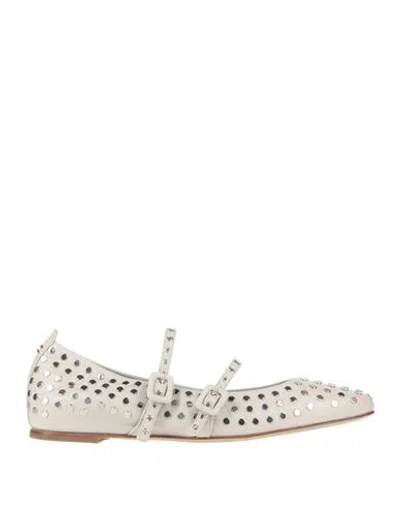 Halmanera Woman Ballet Flats Light Grey Size 8 Leather In White