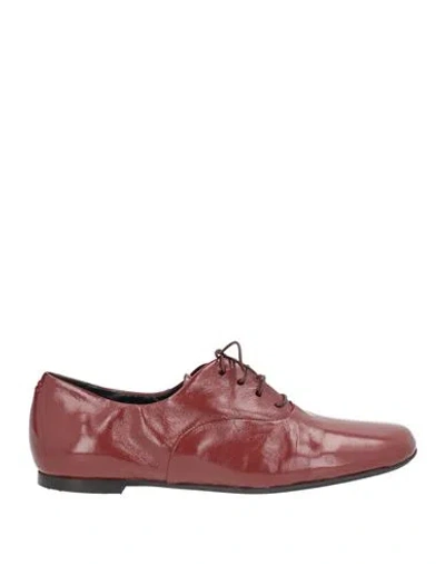 Halmanera Woman Lace-up Shoes Brick Size 8 Leather In Burgundy