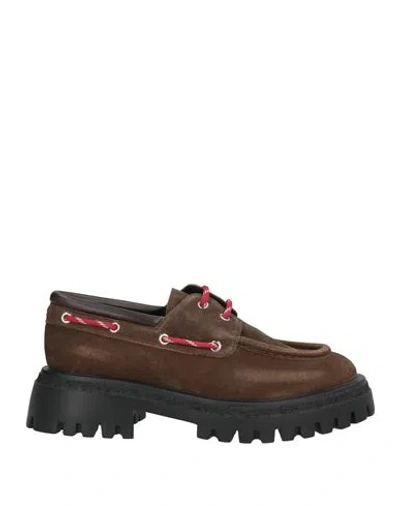 Halmanera Woman Lace-up Shoes Khaki Size 7 Leather In Brown