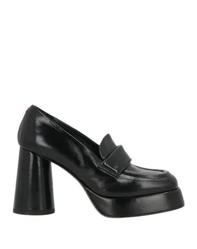 Halmanera Woman Loafers Black Size 6 Leather In Animal Print