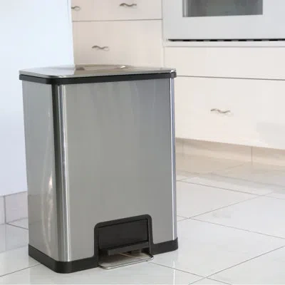 Halo Airstep Stainless Steel 13 Gallon Step On Trash Can In Silver,black