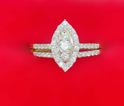 Pre-owned Halo Deal 0.70 Ct Natural Round Diamond Marquee Shape Wedding  Ring 14k Gold In White