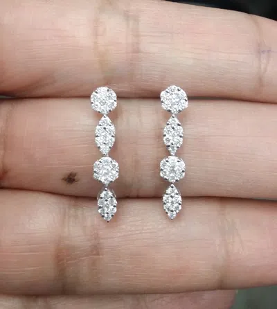 Pre-owned Halo Deal 0.60 Ct Natural Round Diamond  Drop Dangle Earrings 14k White Gold