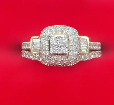 Pre-owned Halo Deal 1.00 Ct Genuine Diamond Baguette Bridal Engagement Set Ring 14k Gold In H