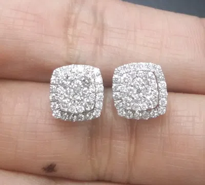 Pre-owned Halo Deal 1.00ctw Natural Round Diamond Cluster  Studs Earrings In 14k Gold 9mm In White