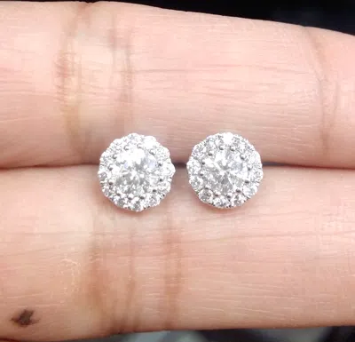 Pre-owned Halo Deal 14k Gold 1.05 Ctw Solitaire  Stud Round Genuine Diamond Earrings 7 Mm