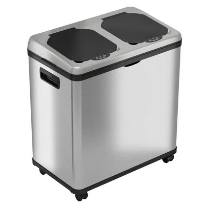 Halo Dual Stainless Steel 16 Gallon Motion Sensor Multi-compartments Trash & Recycling Bin In Brushed Stainless Steel