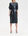 Halo O-logo Sequin Jacquard Midi Dress In Steel Blue In Blue