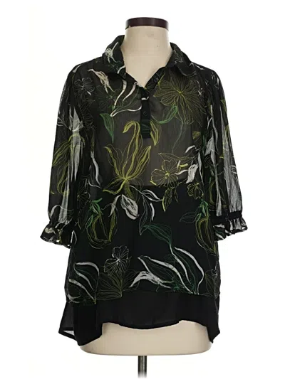 Pre-owned Halogen 3/4 Sleeve Blouse In Black