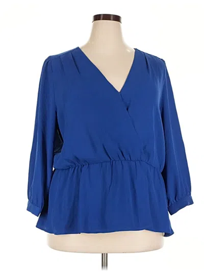 Pre-owned Halogen 3/4 Sleeve Blouse In Blue