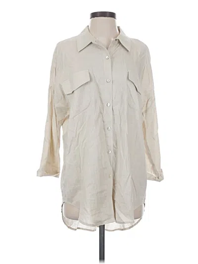 Pre-owned Halogen 3/4 Sleeve Button Down Shirt In Ivory