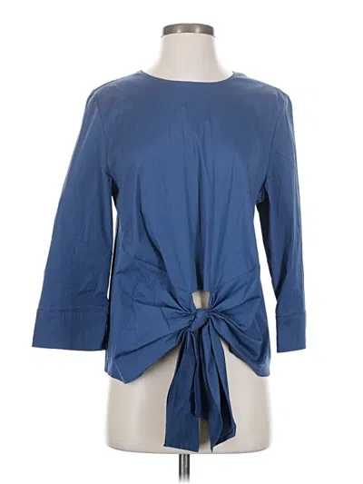 Pre-owned Halogen 3/4 Sleeve Top Blue Keyhole Neckline Tops