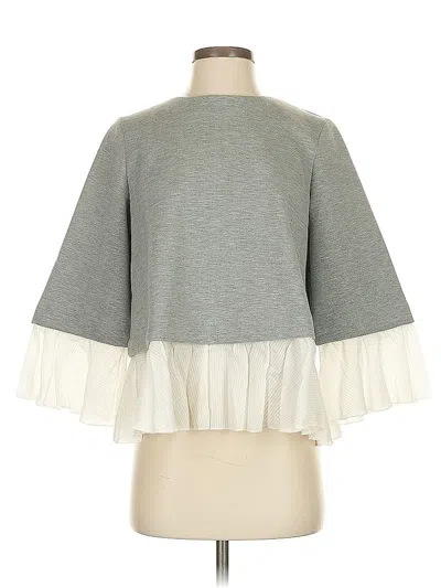 Pre-owned Halogen 3/4 Sleeve Top Gray Mock Neckline Tops