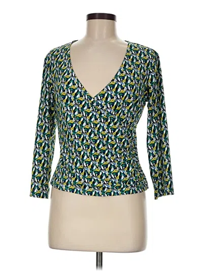 Pre-owned Halogen 3/4 Sleeve Top Green Plunge Neckline Tops