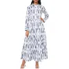 Halogen ® Abstract Print Long Sleeve Tiered Cotton Maxi Shirtdress In Blue