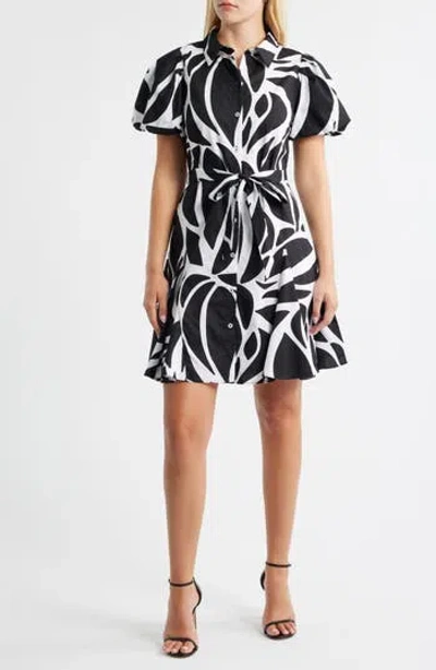 Halogen ® Abstract Print Short Sleeve Cotton Shirtdress In Black
