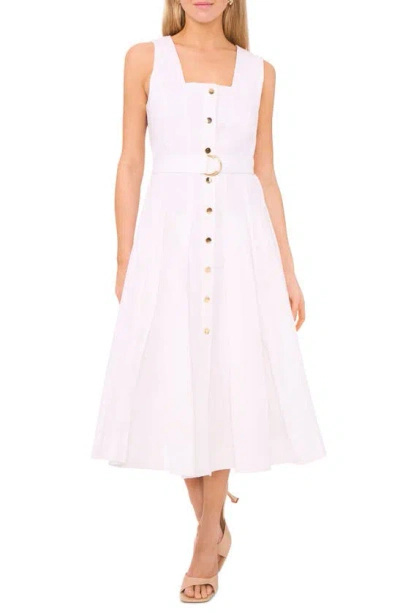 Halogen Belted Linen Blend A-line Dress In Bright White