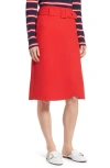 Halogen Red A Line Belted Workwear Preppy Midi Skirt In Red Chinoise