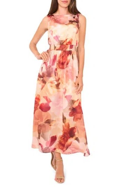 Halogen ® Blurred Floral Smocked Waist Maxi Dress In Pink