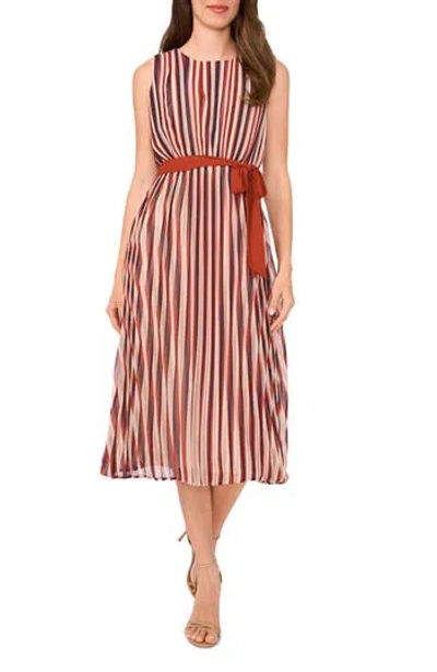 Halogen ® Brandy Stripe Pleated Dress In Brown