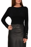 Halogen ® Button Cuff Cotton Blend Sweater In Black