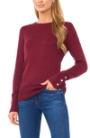 Halogen ® Button Cuff Cotton Blend Sweater In Burgundy