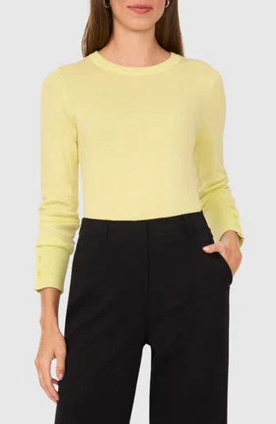 Halogen ® Button Cuff Crewneck Sweater In Pale Lime Yellow