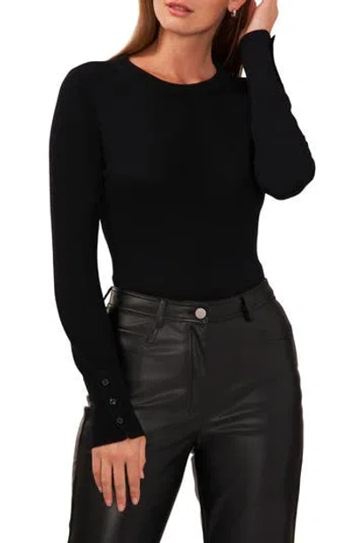 Halogen ® Button Cuff Crewneck Sweater In Rich Black 060