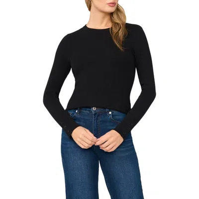 Halogen ® Button Cuff Rib Crewneck Sweater In Black