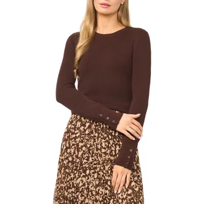 Halogen ® Button Cuff Rib Crewneck Sweater In Brown