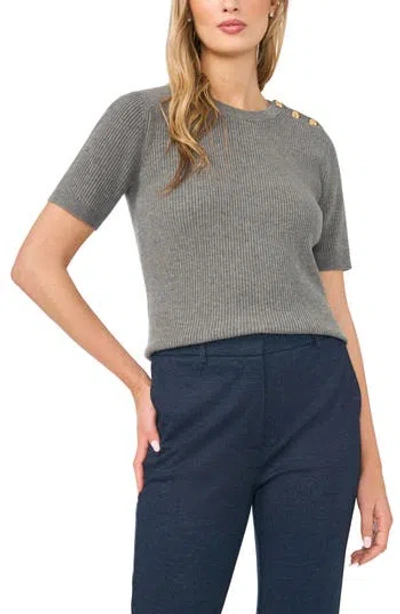 Halogen ® Button Shoulder Rib Short Sleeve Sweater In Gray