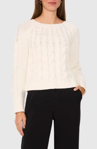 Halogen ® Cable Cotton Blend Crewneck Sweater In Antique White