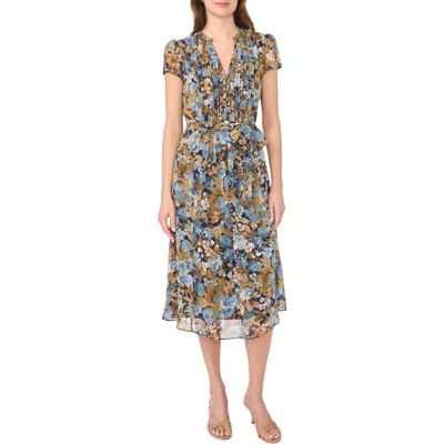 Halogen ® Cap Sleeve Pintuck Midi Dress In Blue Multi
