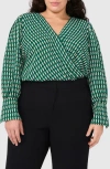 Halogen ® Check Print Faux Wrap Top In Holly Green