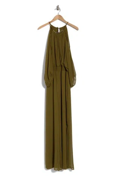 Halogen ® Chiffon Halter Jumpsuit In Olive Moss Green