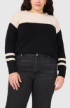 Halogen Colorblock Stripe Sleeve Sweater In Rich Black