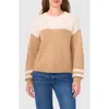 Halogen ® Colorblock Stripe Sleeve Sweater In Latte Heather Brown