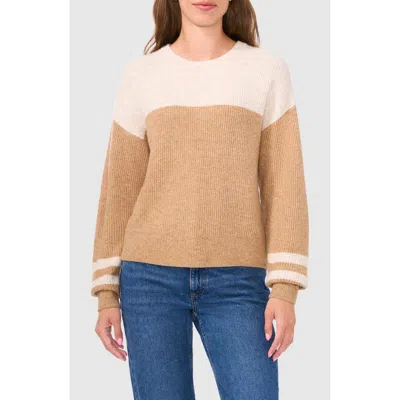 Halogen ® Colorblock Stripe Sleeve Sweater In Latte Heather Brown