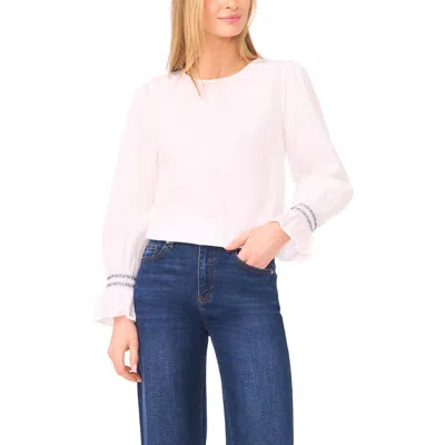 Halogen ® Contrast Smocked Cuff Top In White
