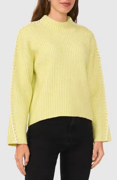 Halogen ® Contrast Stitch Sweater In Pale Lime Green