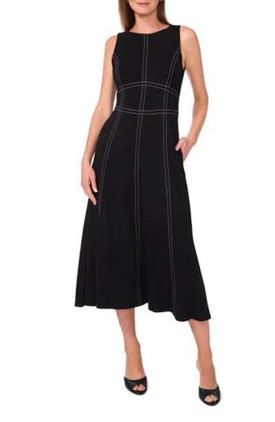 Halogen ® Contrast Topstitch Sleeveless Midi Dress In Black