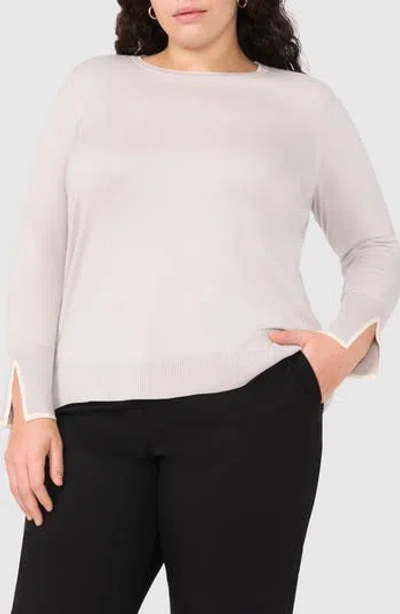 Halogen ® Contrast Trim Split Cuff Sweater In Silver Heather Grey