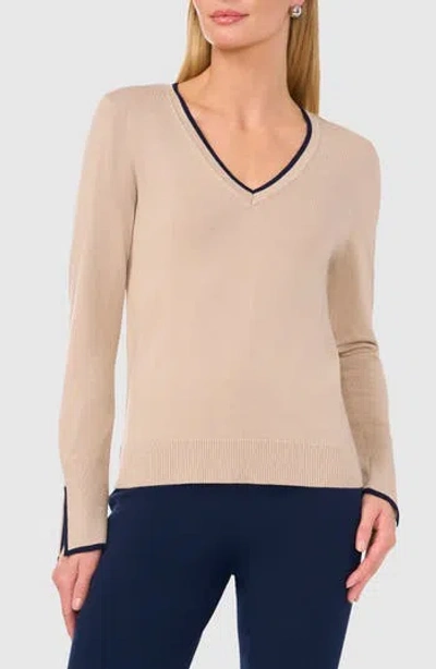 Halogen ® Contrast Trim Sweater In Coastal Beige