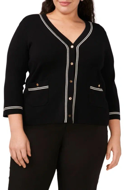 Halogen Contrast Trim Two-pocket Cardigan In Rich Black